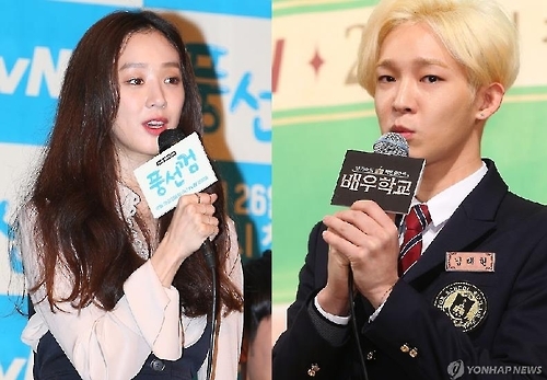 資料圖片:演員鄭麗媛(左)和南太鉉(韓聯社)