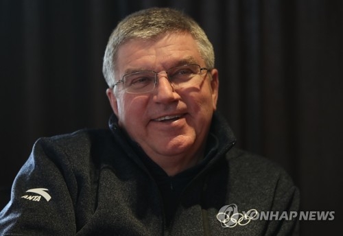 1月31日,在平昌阿爾卑西亞度假村洲際酒店,國際奧會主席巴赫接受韓聯社採訪。(韓聯社)