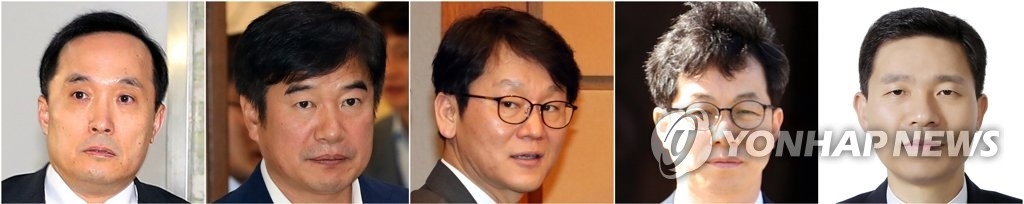 資料圖片:左起依次為金相均、趙漢起、權赫基、尹建永、辛容鬱(音)。(韓聯社)