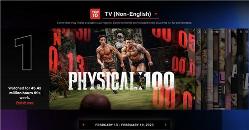 《Physical:100》在奈飛官方統計中位居非英語圈地區電視排行第一。 奈飛TOP10截圖(圖片嚴禁轉載複製)