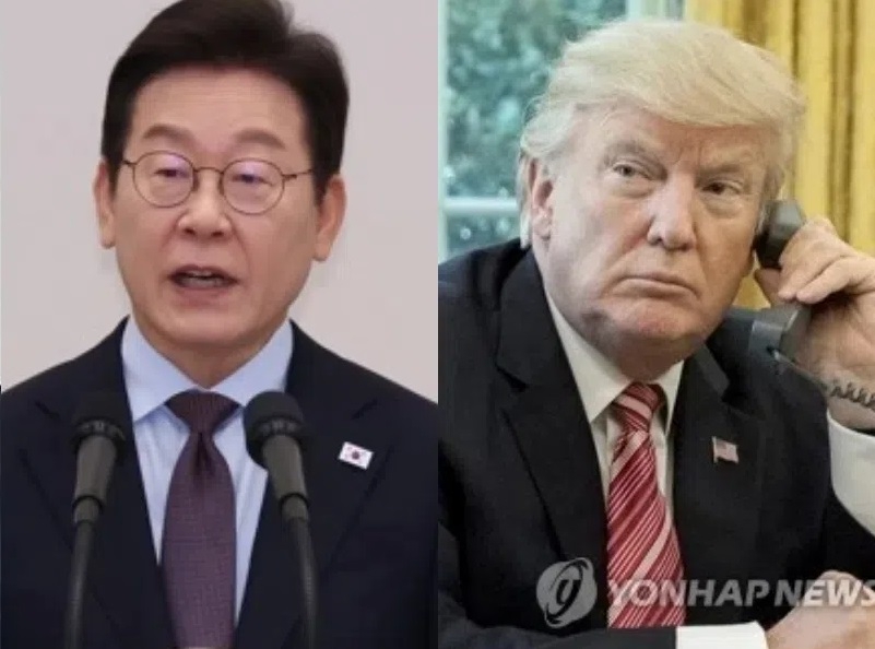 資料圖片:李在明(左)與特朗普 韓聯社