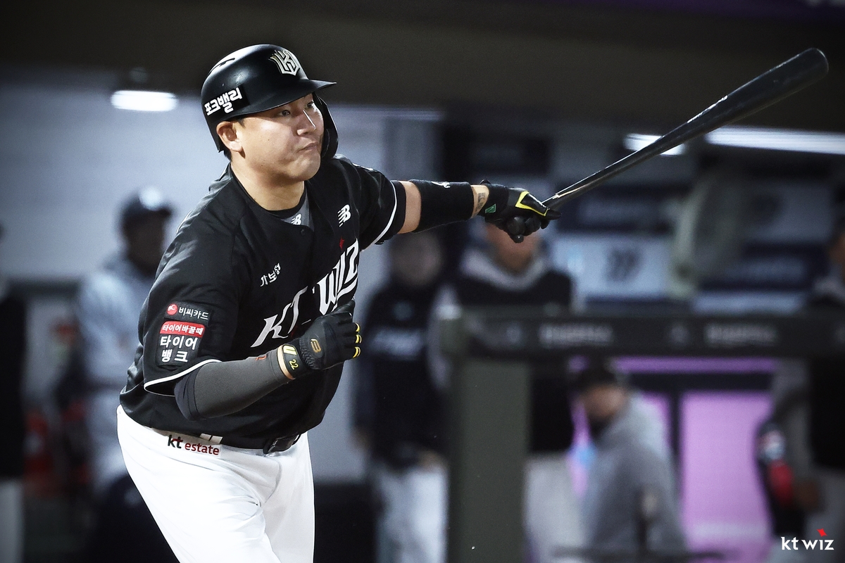 kt 장성우의 7일 롯데전 경기 모습. 