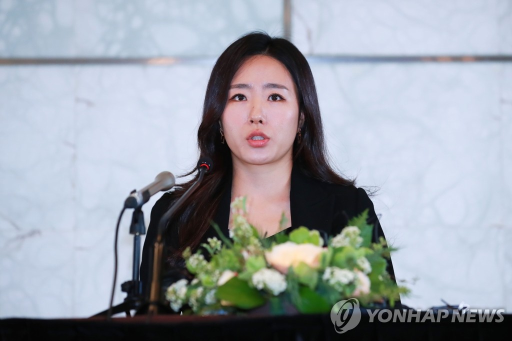 李相花在記者會上發言。(韓聯社)