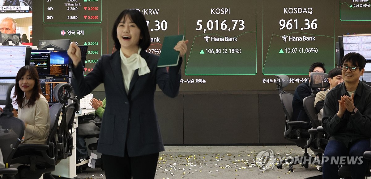 1��22��A�b�������Ϫ����ȻȦ��`�����j�U�A�u�@�H���y��KOSPI��}5000�I�j���C ���p�� 